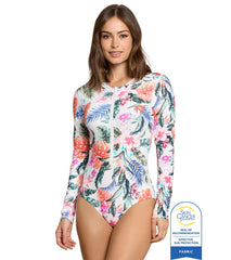 Jantzen Women's Hawaiian Terrace Bloq UV Whoopie Zip Front Long Sleeve One Piece Swimsuit