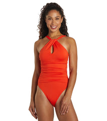 Dolfin Women's Aquashape Solid Contemporary Front Keyhole One Piece Swimsuit