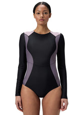 Speedo Women's Colorblock Long Sleeve Zip Back One Piece Swimsuit