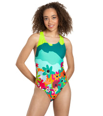 Sporti x She Is This Limited Edition Mountain Flower Wide Strap Cross Back One Piece Swimsuit