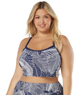 Beach House Women's Plus Size Paradise Palm Plateau Racerback Crop Bikini Top