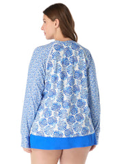 Beach House Women's Plus Size Shoreline Shells Scarlett Long Sleeve Rash Guard