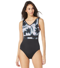 Gabar Women's Chlorine Resistant Island Breeze V Neck One Piece Swimsuit