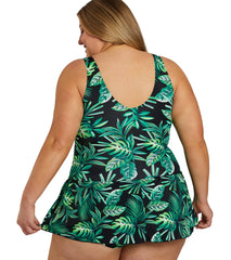 Sporti Plus Size Tropical Palm Leaf Swim Dress