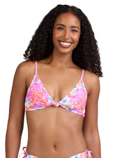 JOLYN Women's Faye Orchids Rib Front Knot Bikini Top