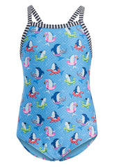 Dolfin Girls' Fin Floats Print One Piece Swimsuit (Toddler, Little Kid)