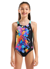 Arena Girls' Painting Print V Back One Piece Swimsuit (Little Kid, Big Kid)