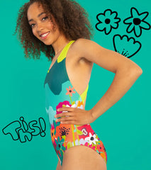 Sporti x She Is This Limited Edition Mountain Flower Wide Strap Cross Back One Piece Swimsuit