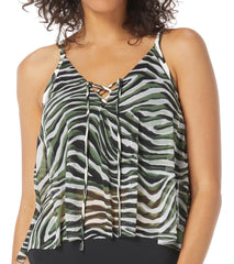 Coco Reef Women's Wild Zebra Femme Bra Sized Mesh Layer Tankini Top (C/D/DD Cup)