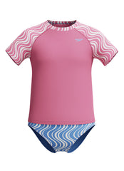 Speedo Girls' Short Sleeve Two Piece Rash Guard Set (Little Kid, Big Kid)
