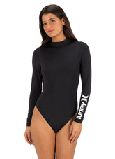 Hurley Women's Oao Solid Mock Neck Moderate Back Zip One Piece Swimsuit