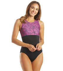 Dolfin Women's Aquashape Color Block High Neck Chlorine Resistant One Piece Swimsuit