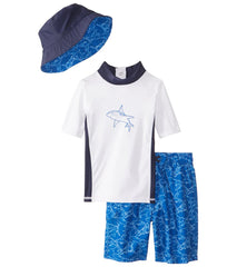 Sporti Boys' UPF 50+ S/S Rash Guard and Board Short Set with Sun Hat (2T-5T)