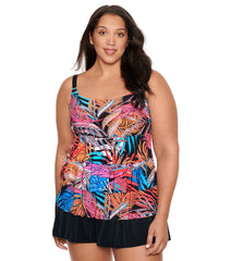 Longitude Women's Plus Size Jungle Boogie Faux Ruffle Skirtini One Piece Swimsuit
