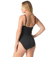 Gabar Women's Chlorine Resistant Color Block Scoop Neck One Piece Swimsuit