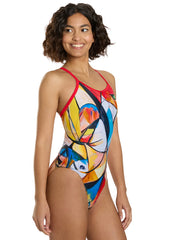 Sporti Abstract Composition Thin Strap One Piece Swimsuit (22-44)