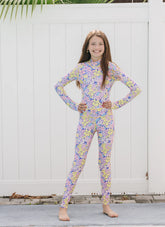 TUTUBLUE Girls' Flower Power UPF 50+ Long Sleeve Unitard One Piece Swimsuit (Toddler, Little Kid, Big Kid)