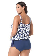 Beach House Women's Plus Size Block Trop Pique Sarah Blouson Tankini Top