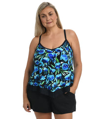Maxine Women's Plus Size Dandelion Fields Flutter Tankini Top