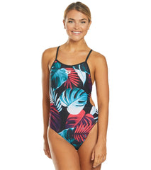 Arena Women's Tropical Leaves Tie Back One Piece Swimsuit