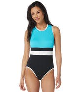 Beach House Women's Color Block Rib Aspire High Neck One Piece Swimsuit