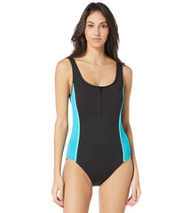 Gabar Woman's Color Block Zip Front One Piece Swimsuit