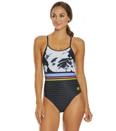 Arena Women's Dark Floral Stripes Accelerate Back One Piece Swimsuit