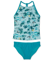 Speedo Girls' Printed High Neck Two Piece Tankini Set (Big Kid)