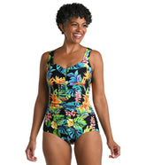 Maxine Women's Oahu Oasis Shirred Front Girl Leg One Piece Swimsuit