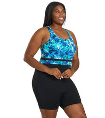 Sporti Plus Size HydroLast Aquarelle Palm Chlorine Resistant Scoop Back Unitard One Piece Swimsuit