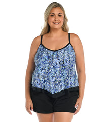 Maxine Women's Plus Size Tidal Wave Flutter Tankini Top