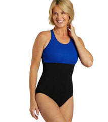 Sporti Textured Chlorine Resistant High Neck Colorblock One Piece Slimsuit