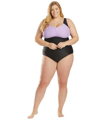 Sporti Plus Size Conservative Colorblock Girl Leg One Piece Swimsuit