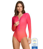 Jantzen x BloqUV Women's Flowers of the Sun Whoopie Zip Front Long Sleeve One Piece Swimsuit