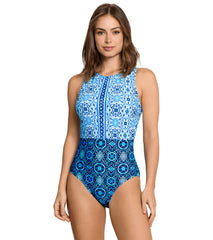 Jantzen Women's Morrocan Tiles Farrah High Neck One Piece Swimsuit