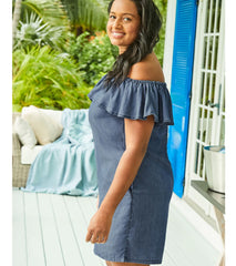Tommy Bahama Women's Chambray Off The Shoulder Cover Up Dress