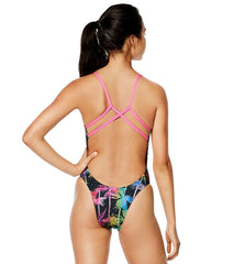 Speedo Vibe Women's Printed Strappy Fixed Back One Piece Swimsuit