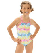 Dolfin Girls' Rainbow Check Printed One Piece Swimsuit (Little Kid)