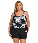 Maxine Women's Plus Size Tropic Paradise Banded Scoop Blouson Tankini Top