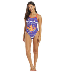 Sporti Limited Edition Ugly Sweater Pizza Tree Thin Strap One Piece Swimsuit