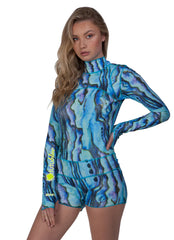 TUTUBLUE Women's Blue Abalone Classic UPF 50+ Long Sleeve Unitard One Piece Swimsuit