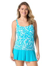 Beach House Women's Plus Size Key West Pique Brandy Blouson Tankini Top