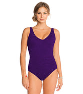 Women's Krinkle By Penbrooke Chlorine Resistant Mock Surplice One Piece Swimsuit