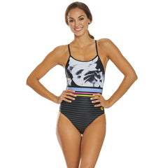Arena Women's Dark Floral Stripes Accelerate Back One Piece Swimsuit