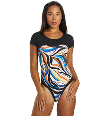 Hurley Women's Max Sand Dunes Short Sleeve UPF 50 One Piece Swimsuit