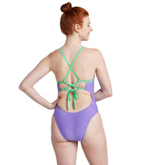 Speedo Vibe Women's Solid Double Lace Back One Piece Swimsuit