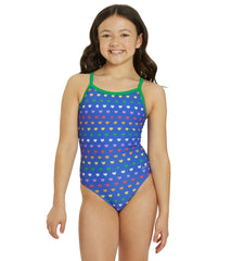 Sporti Rainbow Heart Thin Strap One Piece Swimsuit Youth (22-28)