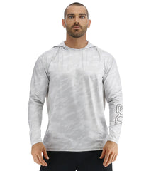 TYR Men's Camohex SunDefense Long Sleeve Hooded UPF 50+ Swim Shirt