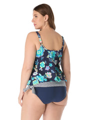 Beach House Women's Plus Size Diamond Meadows Pique Sarah Blouson Tankini Top