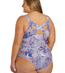 Sporti Plus Size Jungle Floral Moderate Printed Sweetheart One Piece Swimsuit